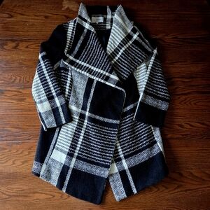 Les Petites Paris Wool Blend Cardigan Sweater Coat Lined Wmns Sm Black White EUC
